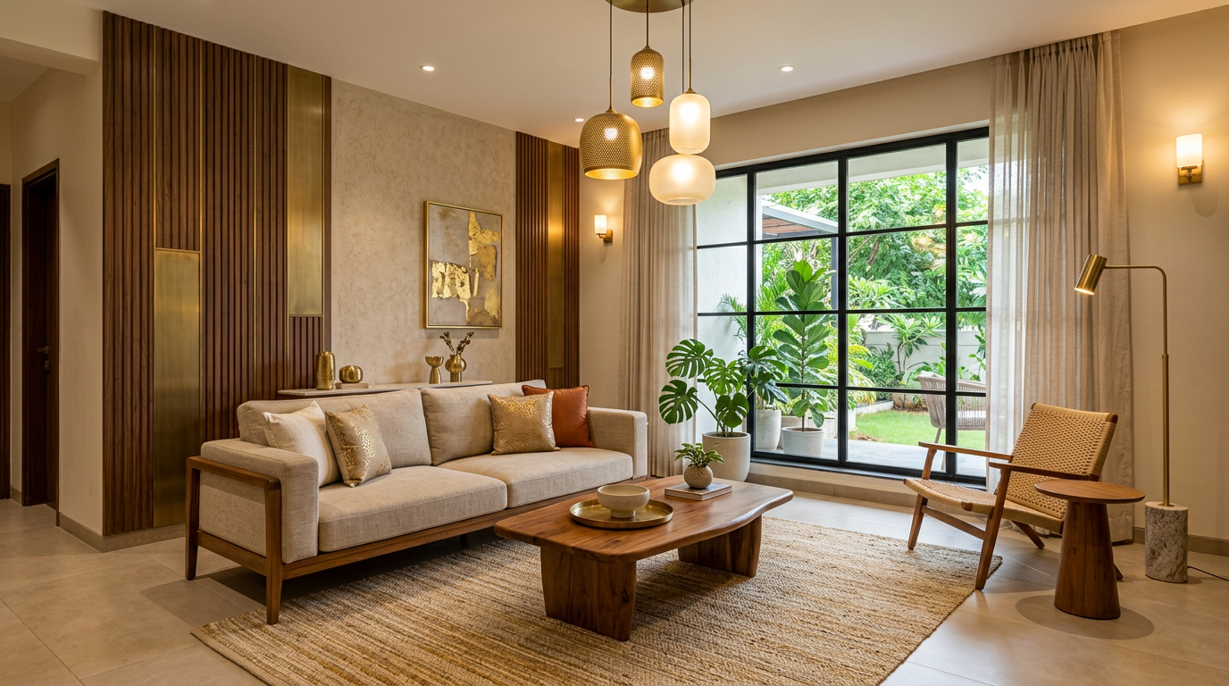 Warm modern living room interior